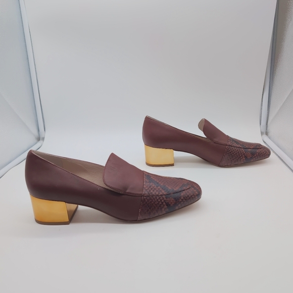 Louise Et Cie Sz 10 Burgundy Snake Toe Loafers with Gold Heel - Picture 7 of 10